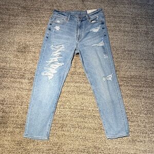American Eagle Outfitters Light Blue Distressed Cropped Mom Jeans